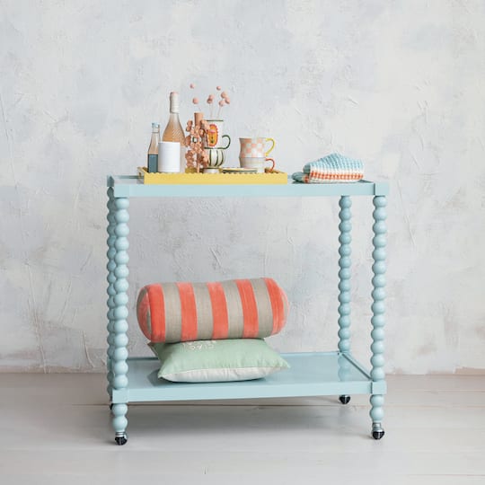 Hello Honey® Blue Rubberwood 2-Tier Bar Cart on Wheels, Blue